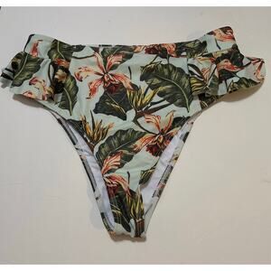 Sporlike High Waisted Ruffled Bikini Bottom Leaf Design NWOT Size L